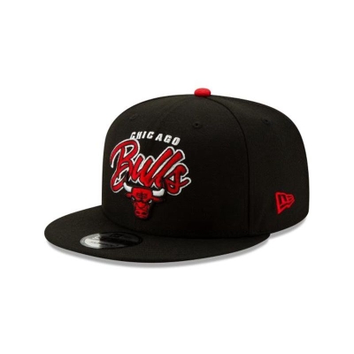 Black Chicago Bulls Hat - New Era NBA Retro Script 9FIFTY Snapback Caps USA2385471